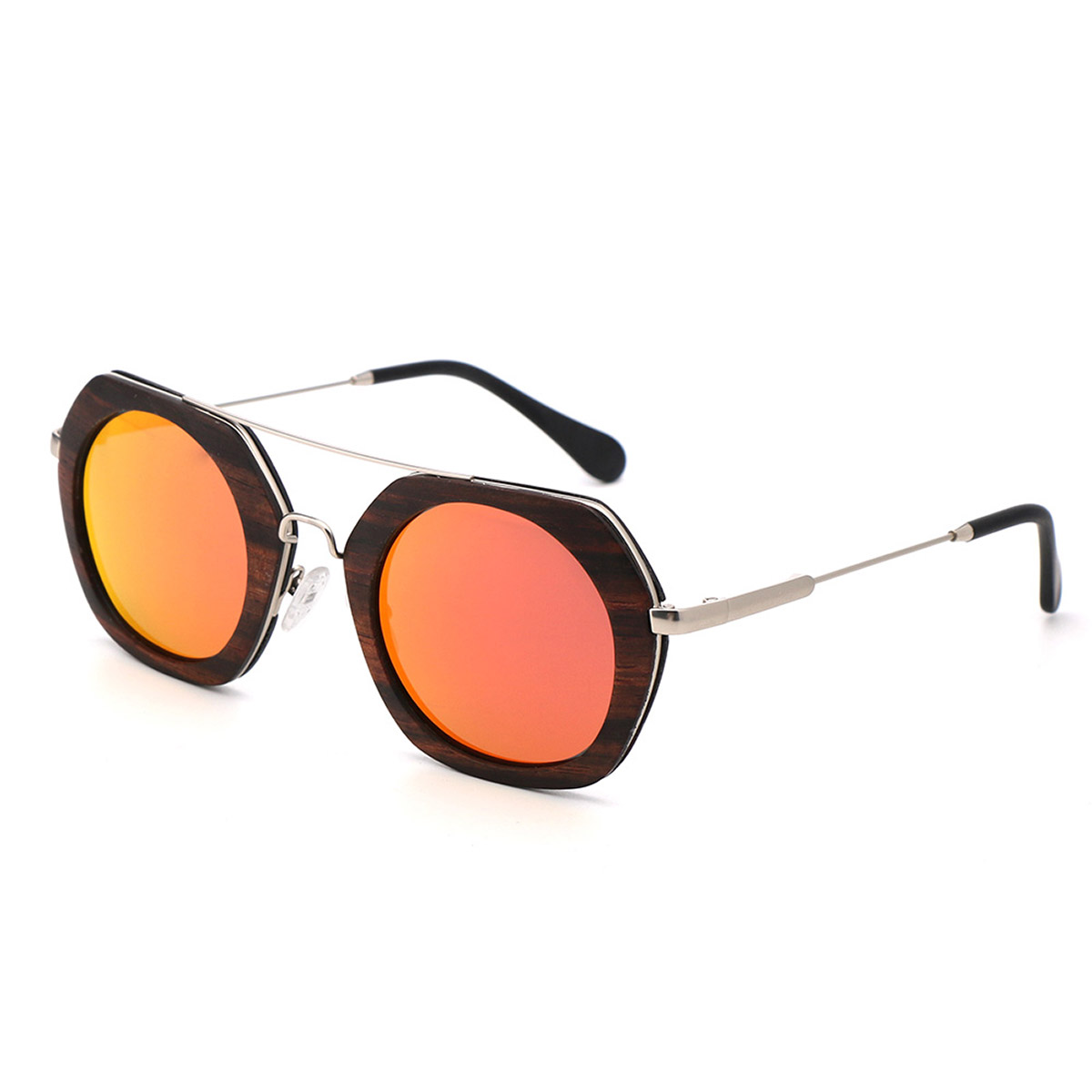 Wood laminated and metal frame sunglasses