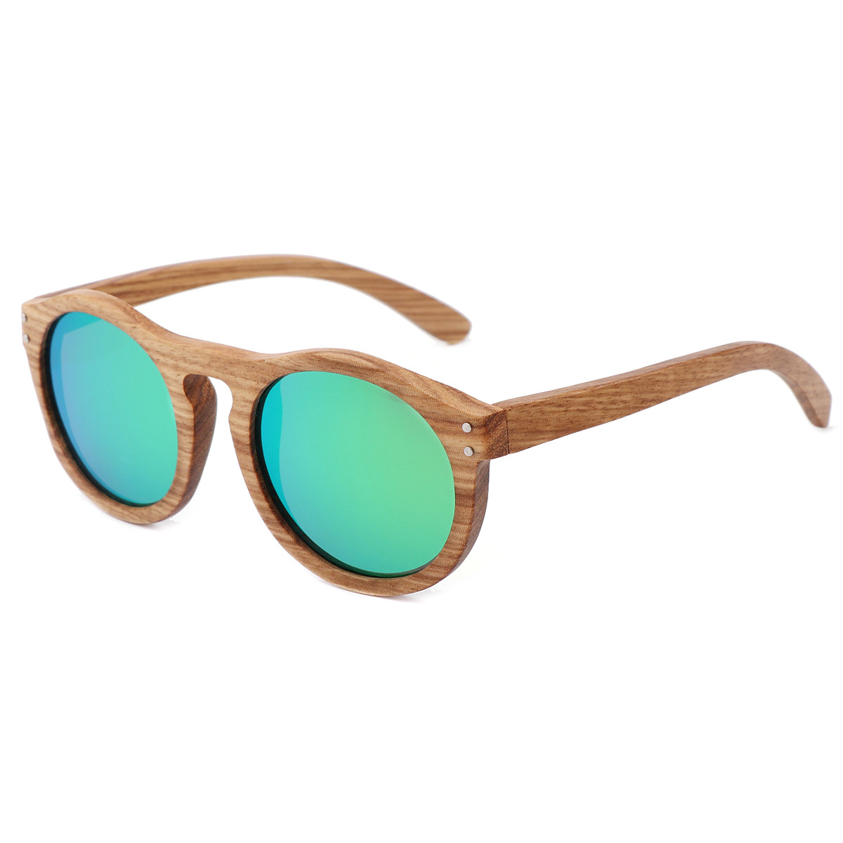 Round Frame Vintage Natural Wood Grain Sunglasses